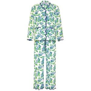 Heidi Carey Blue & White Hydrangea Cotton Poplin Scalloped Pajamas